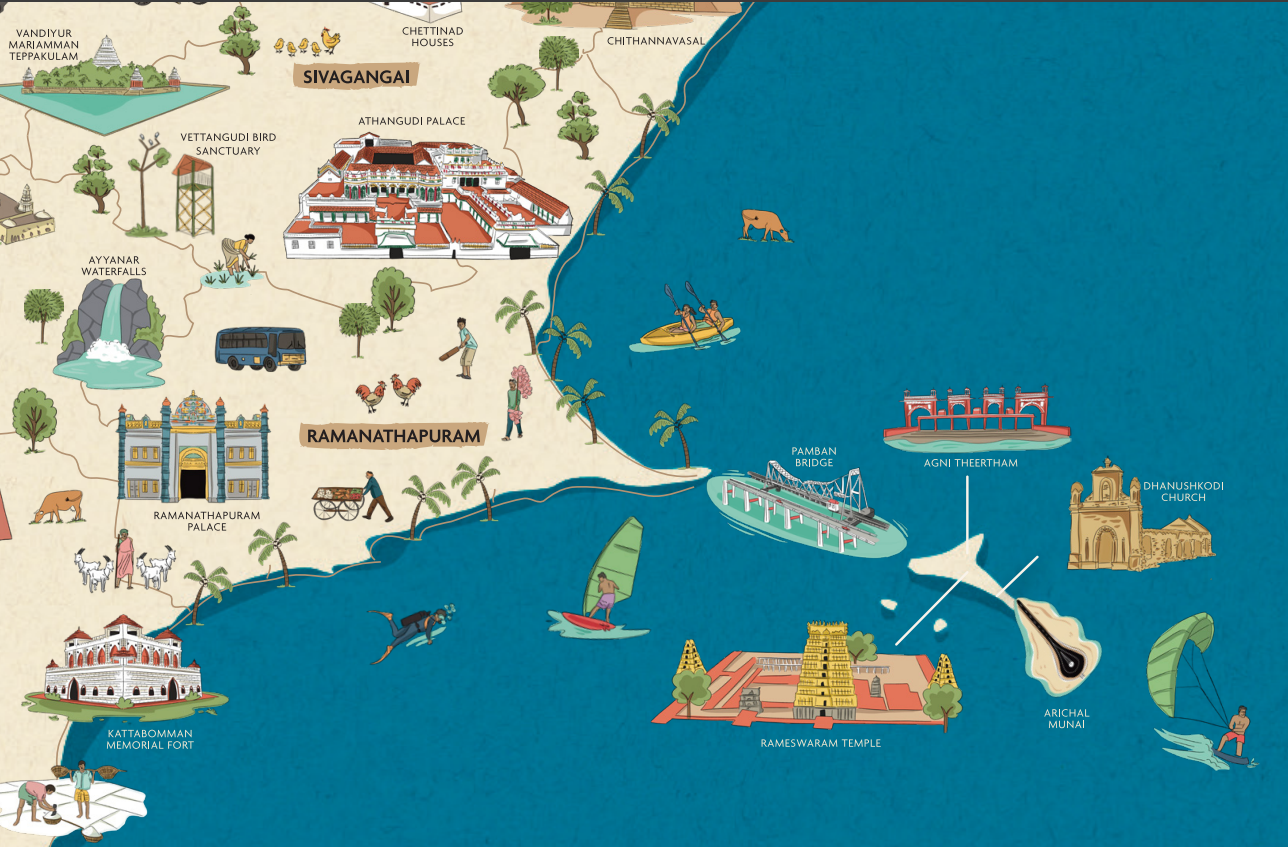 Illustrated map of Ramanathapuram & Rameswaram